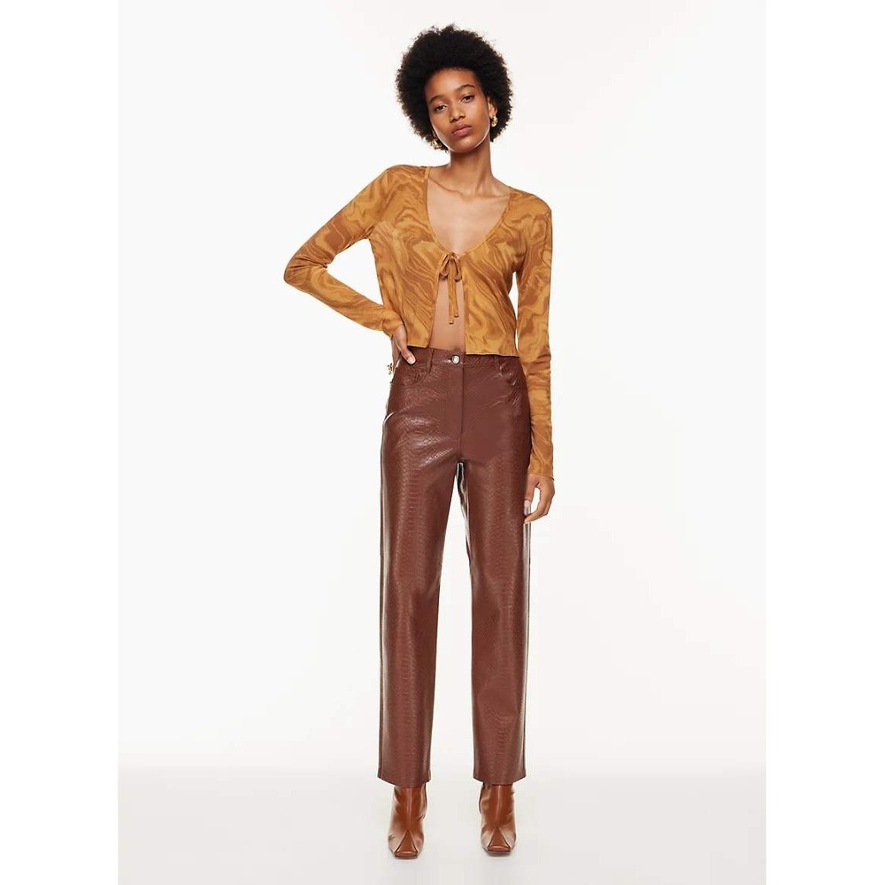 Wilfred Aritzia Melina Brown Snake Embossed Faux Leather Straight Leg Pants 00
